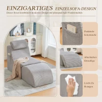 Moderner Freizeit-Sessel mit ergonomischer Rückenlehne, abnehmbarem Sitzkissen und Seitentasche, 160 x 66 x 90 cm, Hellgrau(m-8)