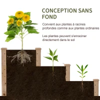 Outsunny Carré Potager de jardin en Bois massif, Jardinière Surélevé en Escalier 3 Niveaux, 120 x 120 x 56 cm, effet Bois Naturel(m-4)