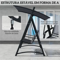 Outsunny Baloiço de Jardim de 3 Lugares com Teto Ajustável UPF50+ Assento Transpirável e Estrutura em Metal 188x130x183 cm Cinza(m-5)