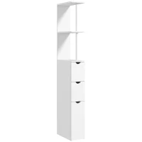 HOMCOM Colonna Bagno con Armadietto, Ripiani e Cassetti, in Legno, 15x33x136.8 cm, Bianco(m-1)