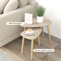 HOMCOM Conjunto de 2 Mesas Auxiliares com Pés de Madeira Mesas de Café 59,5x39,5x45 cm e 44,5x28,5x40 cm Madeira(m-5)