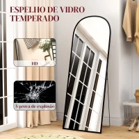 HOMCOM Espelho de Pé Espelho de Corpo Inteiro 60x165 cm com Estrutura de Liga de Alumínio e Suporte para Sala Quarto Preto(m-5)