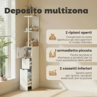 HOMCOM Colonna Bagno con Armadietto, Ripiani e Cassetti, in Legno, 15x33x136.8 cm, Bianco(m-5)