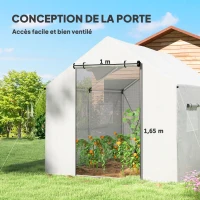 Outsunny Serre de jardin tunnel 2 x 3m, 6m² avec porte enroulable, 4 fenêtres, - Acier galvanisé PE Haute densité Blanc(m-5)
