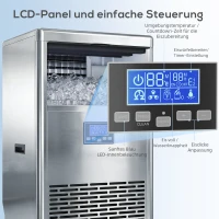 HOMCOM Gewerblicher Eiswürfelbereiter 45 kg/24 Std., Edelstahl, mit 13 kg Speicher, Selbstreinigung, Silber(m-5)