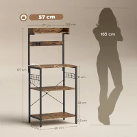 HOMCOM Estante de Cozinha com 2 Tomadas Prateleira para Micro-ondas Prateleira Ajustável Ganchos 60x42x137 cm Castanho Rústico(m-3)