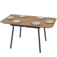 Outsunny Table de jardin 140 x 80 cm pour 6 personnes résistante à la rouille Table à manger d'extérieur avec plateau en WPC Pieds réglables, Teck(m-1)