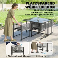 Outsunny Tuinmeubelset 5-delige eethoek met glazen tafel en 4 ademende inklapbare stoelen met touwweefsel(m-4)