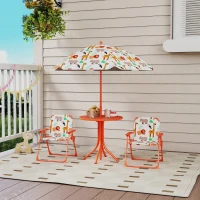AIYAPLAY Salon de jardin enfant, table enfant avec 2 chaises pliantes et parasol Ø 100 cm, motif animal, orange(m-10)