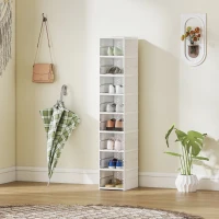 HOMCOM Lot de 8 boîtes à chaussures pliables en plastique empilables avec couvercles, pour pointure jusqu'à 43, blanc(m-10)