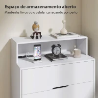 HOMCOM Cómoda com 4 Gavetas e Estação de Carregamento com Porta USB Porta USB-C Prateleira Aberta 80x40x120 cm Branco(m-6)