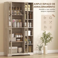 HOMCOM Armário de Cozinha Móvel Auxiliar de Cozinha com Prateleiras Abertas e 4 Portas de Vidro 90x35x172 cm Cinza Claro(m-4)