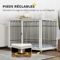 PawHut Cage pour chien caisse pour chien avec coussin pieds réglables pour chiens moyens jusqu'à 20 kg 90 x 58 x 62,5 cm gris(m-8)