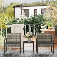 Outsunny Salon de jardin 3 pièces 2 chaises avec coussins + table basse plateau verre trempé résine tressée gris clair(m-10)