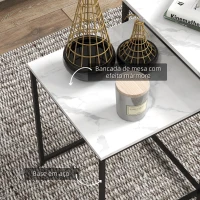 HOMCOM Conjunto de 3 Mesas Auxiliares para Sala de Estar com Efeito Mármore e Estrutura de Aço Estilo Moderno Branco e Preto(m-5)