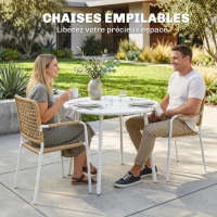 Outsunny Lot de 2 Chaises de Jardin Empilables en Résine Tressée avec Accoudoirs et Dossier, 55x57x82cm, Jaune(m-4)