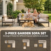 Outsunny 3 Pieces Garden Furniture Set with L-Shaped Sofa, Armchair and Coffee Table, Aluminium Garden Corner Sofa Set(m-4)