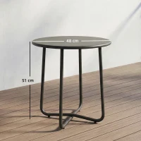 Outsunny 48 cm Round Garden Side Table, Small Metal Outdoor Garden Table with Rolled Edge, Dark Grey(m-3)
