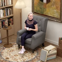 HOMCOM Poltrona da Salotto Stile Francese con Gambe in Legno e Cuscini Sfoderabili, 74x86x102 cm, Grigio(m-9)