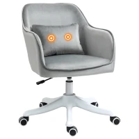 HOMCOM Chaise de bureau velours fauteuil bureau massant coussin lombaire intégré hauteur réglable pivotante 360° gris clair(m-1)