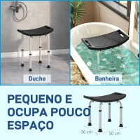 HOMCOM Banco de Duche com Altura Ajustável em 8 Posições com Base de Borracha Antiderrapante 50x36x39,5-56,5 cm Preto(m-5)