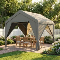 Outsunny 3 x 3 m Patio Gazebo with Netting & Curtains, Outdoor Canopy Shelter with Galvanised Steel Frame, Dark Grey(m-2)
