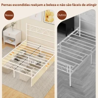 HOMCOM Cama de Casal com Cabeceira de Ripas de Aço e Espaço de Arrumação Debaixo da Cama Carga 330 kg 141,5x198x98 cm Branca(m-7)