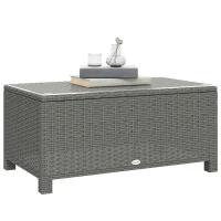 Outsunny Rattan Garden Coffee Table with Glass Top, Light Grey(m-10)