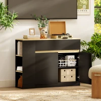 HOMCOM Aparador de Cocina Armario de Cocina con 2 Cajones 3 Estantes Abiertos 2 Puertas Estante Ajustable 110x29,5x82 cm Negro(m-7)