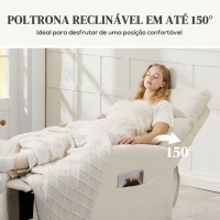 HOMCOM Poltrona Relax Reclinável Manual Estofada em Linho Sintético com Apoio para os Pés e Bolso Lateral 68x90x106 cm Creme(m-4)