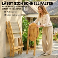 Outsunny Balkonmöbel Set 3 teilig Polyrattan Holz klappbar Gartenmöbel Set mit Tisch 2 Stühle, Atmungsaktiv(m-7)