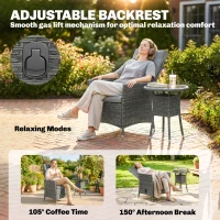 Outsunny Rattan Bistro Set, Reclining Garden Chairs and Glass Coffee Table with Cushions for Patio Balcony Porch, Grey(m-4)