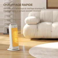 HOMCOM Chauffage d'appoint en céramique 2000 W, radiateur électrique soufflant 4 modes, thermostat réglable, 20x20x49cm, blanc(m-4)