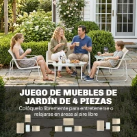 Outsunny Conjunto Jardín Exterior de 4 Piezas con Sofá de 2 Plazas 2 Sillones Mesa de Vidrio Templado Tela Textilene Caqui(m-4)