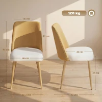 HOMCOM Conjunto de 2 Cadeiras de Cozinha com Encosto em PU Pernas de Aço e Assento Almofadado 47,5x57x84 cm Castanho e Bege(m-3)