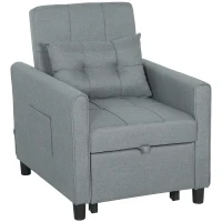 HOMCOM Sofá Cama Plegable Convertible con Respaldo Regulable y Cojín, Gris(m-1)