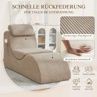 Moderner Freizeit-Sessel mit ergonomischer Rückenlehne, abnehmbarem Sitzkissen und Seitentasche, 160 x 66 x 90 cm, Khaki(m-6)