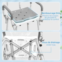 HOMCOM Tabouret de douche chaise de douche ergonomique hauteur réglable pieds antidérapants 56,5 x 53,5 x 87 cm blanc et gris(m-4)
