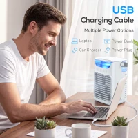 HOMCOM Air Cooler with Adjustable Head, Portable Air Conditioner with 3 Wind Speed, 2 Cool Mist, RGB Light, White(m-8)