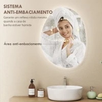 HOMCOM Espelho de Casa de Banho LED 3 Cores de Luz Brilho Regulável Função Anti-Embaciamento Função Memória IP44 70x50 cm Prata(m-5)