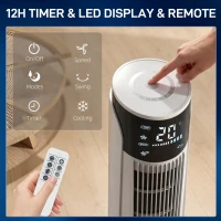 HOMCOM Air Cooler with LED Display and Remote Control, Oscillating Ice Cooling Fan with 3 Speeds, 4 Modes, 12 Hour Timer, White(m-8)