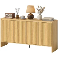 HOMCOM Aparador de sala, móvel de arrumação com 4 portas caneladas, prateleira ajustável, abertura por pressão, 147x40x77cm, carvalho(m-8)