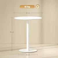 HOMCOM Mesa de Refeição Redonda para 2 Pessoas Mesa de Cozinha de Aço para Interior e Exterior Ø60x72 cm Branco(m-3)