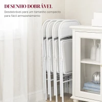 HOMCOM Conjunto de 4 Cadeiras Dobráveis com Encosto e Estrutura de Aço para Sala de Estar escritório Estúdio 45x46x78 cm Branco(m-6)