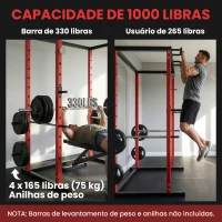 SPORTNOW Jaula de Potência Rack de Agachamentos com Barra de Elevações Estação de Paralelas Ajustável para Casa Ginásio Carga 460 kg(m-5)