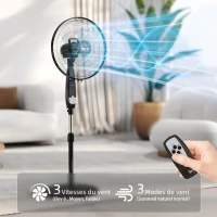 HOMCOM Ventilateur sur pied hauteur réglable oscillant 85° 3 vitesses 50 W avec écran LED télécommande minuterie Ø 42 cm noir(m-5)