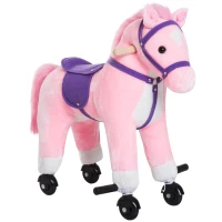 HOMCOM Rocking Horse Kids Ride on Walking Horse Animal Pony Wheeled Riding Plush Toy w/Sound for 2 Years and Up (Pink)(m-10)