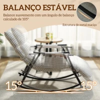 HOMCOM Poltrona Baloiço com Encosto e Apoia-Pés Ajustáveis 105° Estofada em Linho com Bolso Lateral Cinzento e Branco(m-5)