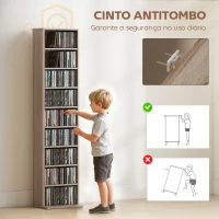 HOMCOM Estante para CDs e DVDs Suportes para CD Estreitos com 9 Compartimentos Prateleiras Ajustáveis 33x24x140 cm Madeira(m-6)