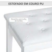 HOMCOM Banco de Piano Banco para Piano com Espaço de Armazenamento Assento de Couro Sintético Acolchoado 76x36x50 cm Branco(m-4)
